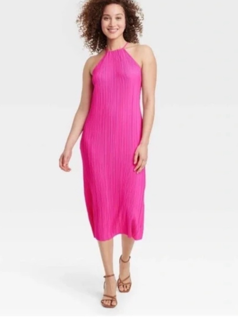 a new day Hot Pink halter tie midi dress